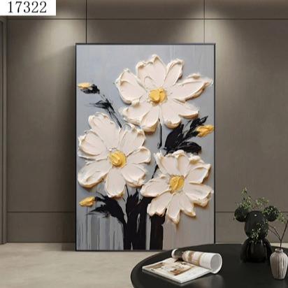 纯手绘花卉抽象装饰画现代简约客厅玄关挂画大尺寸落地画立体油画图片