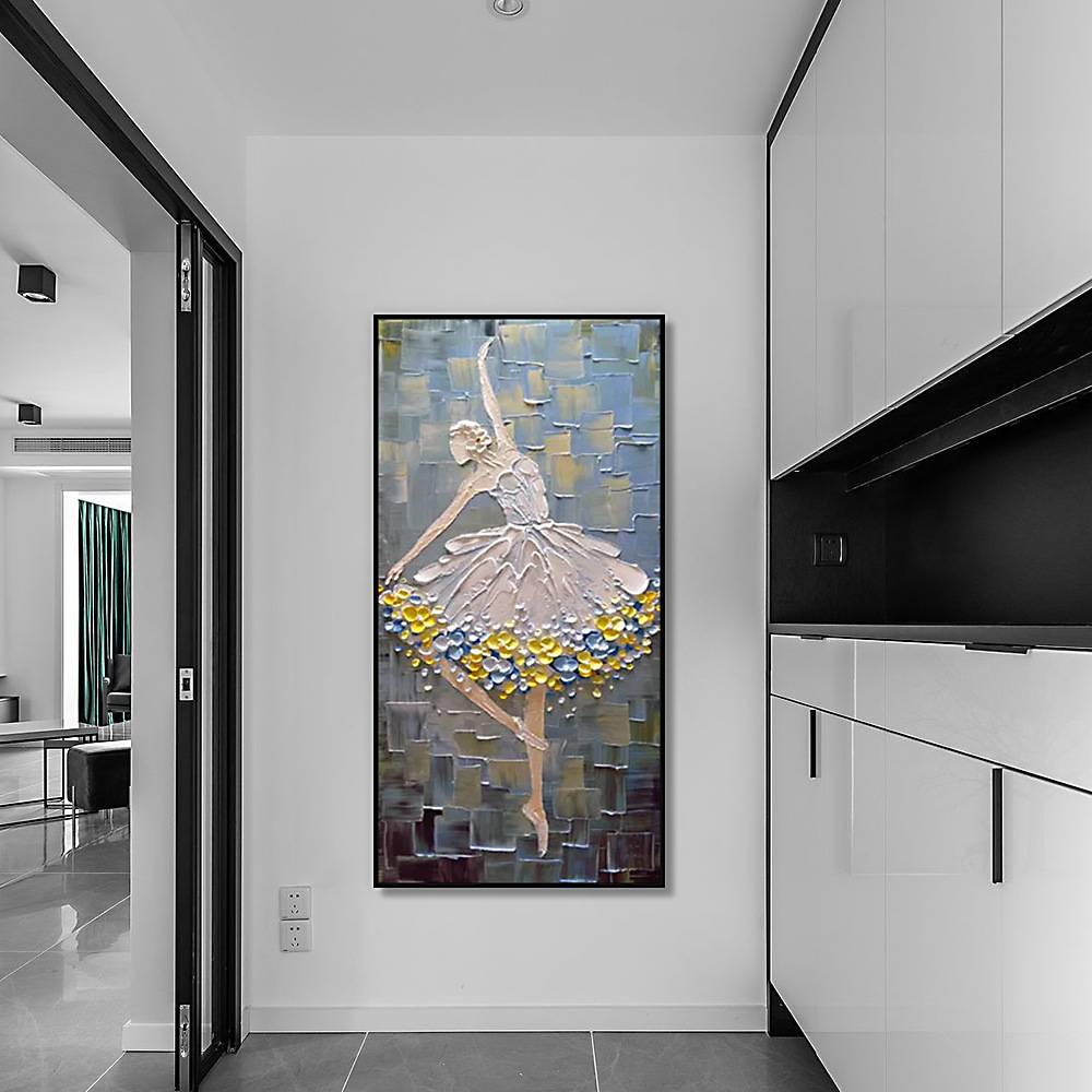现代纯手绘厚肌理芭蕾女孩玄关装饰油画 酒店家居装饰画 纯手绘画