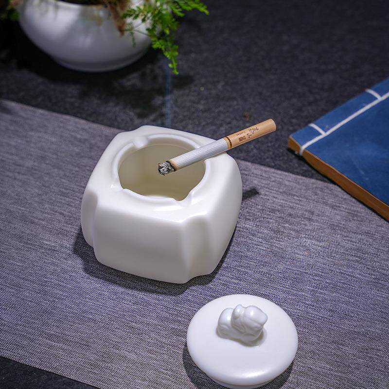 白瓷烟灰脂缸素羊玉烧886瓷茶办公会桌议室客厅高端烟缸加印LOGO