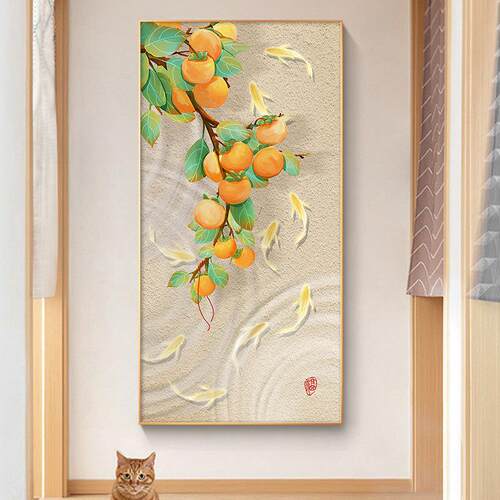 新中式入户玄关装饰画鱼图客厅走廊过道壁画现代轻奢楼梯间挂画