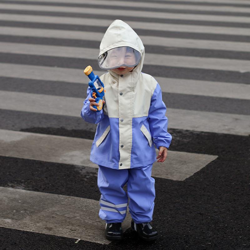 儿童分体雨衣裤雨套装披幼儿园雨男女童全身水防外套背带573裤防