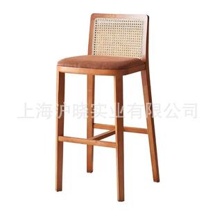 简约全实木吧椅子单人高脚凳台22子酒吧手椅吧机店高脚椅餐桌椅现