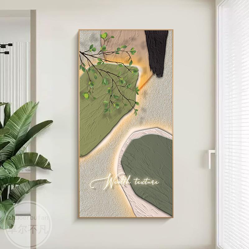 玄关装饰画现代简约绿植走廊过道壁画抽象色块入户正对门楼梯挂画图片
