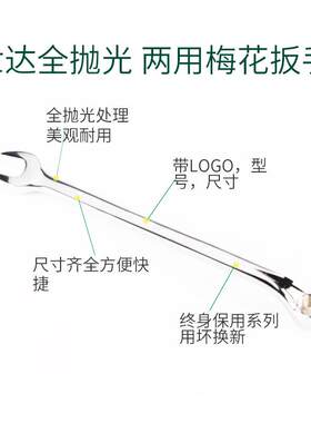 世达抛扳手工具套装全大全39832板子光梅花开口两用呆扳手套合090