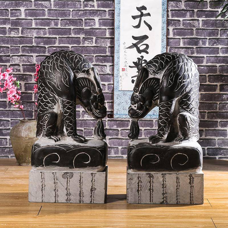 石雕门墩青石吸水兽摆件户外草坪灯日式庭院灯花园酒店落地灯园林