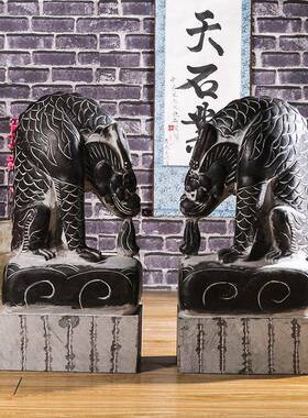 石雕门墩青石吸水兽摆件户外草坪灯日式庭院灯花园酒店落地灯园林