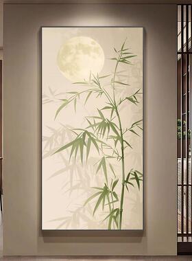 木竹报平安玄关装饰式画风入户正对VGH门壁画新中竹原子走廊过道
