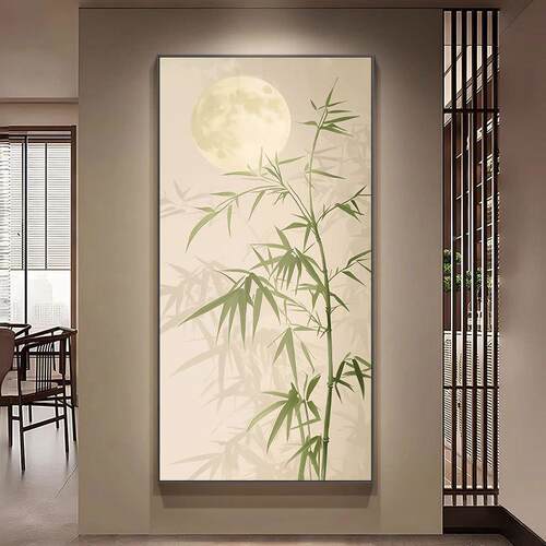 木竹报平安玄关装饰式画风入户正对VGH门壁画新中竹原子走廊过道