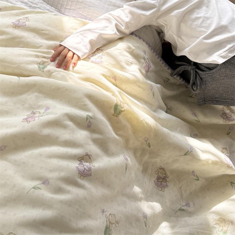 儿童A类全棉双层纱大豆纤维夏被柔软透气三角针包边幼儿园午休被