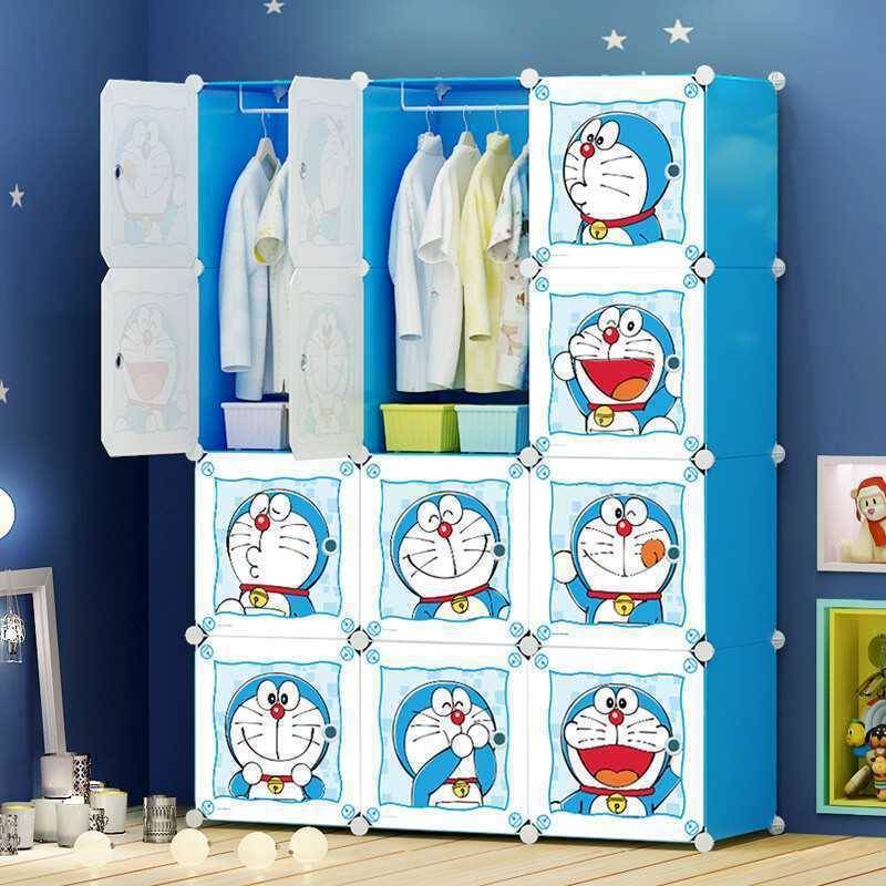 哆啦梦简易衣柜塑组料柜仿实木钢架艺成人儿童学生LFO收纳子装布