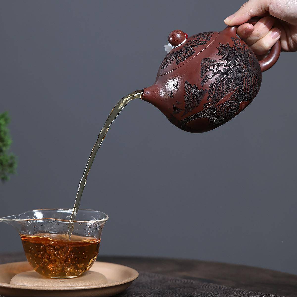 爆款紫分销宜兴砂壶原矿家藏血手工制作满龙刻ZHIFU-大西施泡砂茶