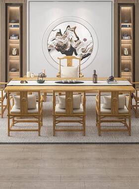 喝实全木茶VIQ桌椅组新中式禅意泡茶台简约现代原木办公室功夫合