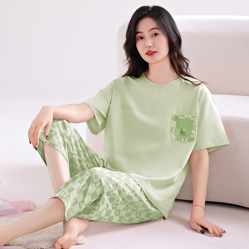 夏季纯棉带胸垫可外穿睡衣套装图片