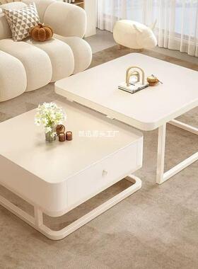 202岩5新款奶油白板茶几组合轻奢厅REQ小户型客家用简约现风代茶