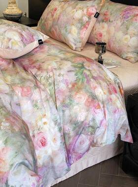 法式田园油床画100缎s纯棉贡长绒棉四件风套数码印花上ZK用品