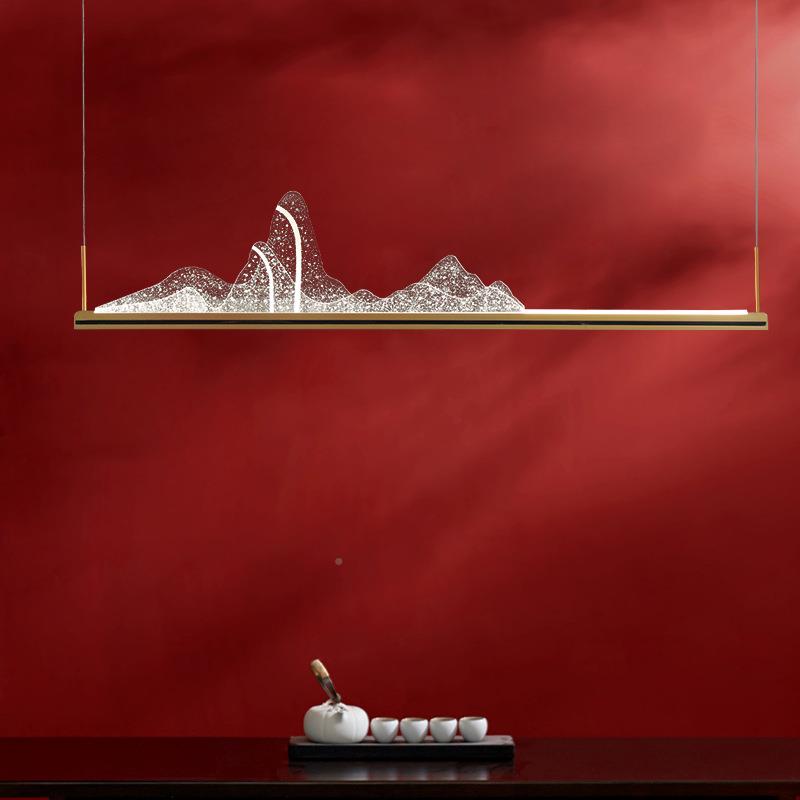 新中式吊灯中国风餐山39118水厅吊灯形书意房茶室禅吊灯长方吧台