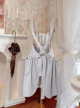 灰色蝴防蝶结围裙家用水防污高颜WQ202414罩后背交叉式绑衣带设值