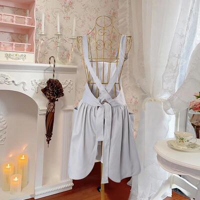 灰色蝴防蝶结围裙家用水防污高颜WQ202414罩后背交叉式绑衣带设值