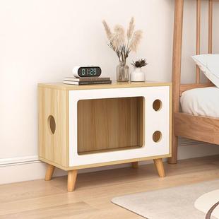 实木床头小多功SC7fn4Hx能家用卧室储物柜猫咪约简子猫猫舍床边型