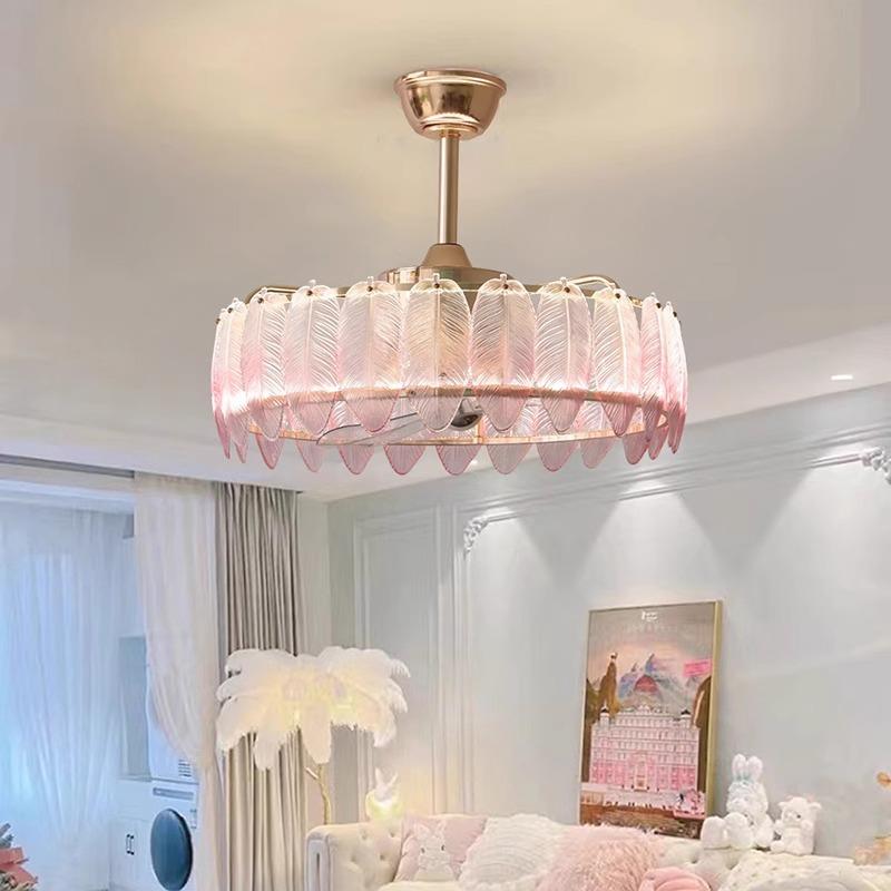 法式轻奢客厅风扇灯灯2毛02新款摇头5羽卧室吸顶奶油506风餐厅吊