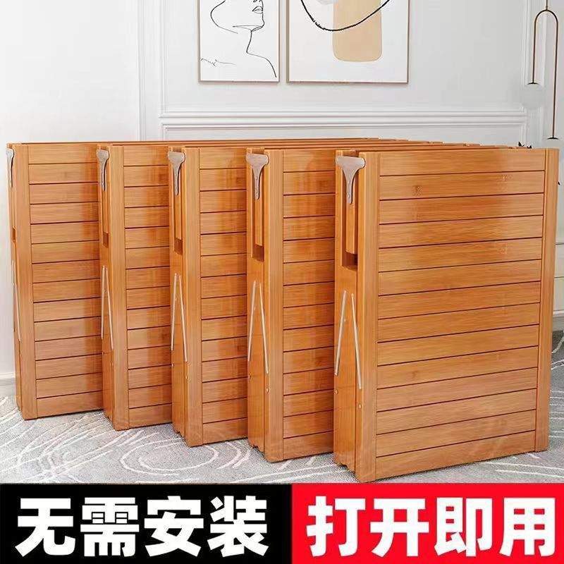 竹床折叠床单人双人家用办公室便携午休木床出租房硬板加固简易床