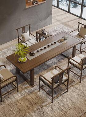 新中式木茶桌椅组合功QWI夫家用原木禅实意代茶台现简约泡茶家办