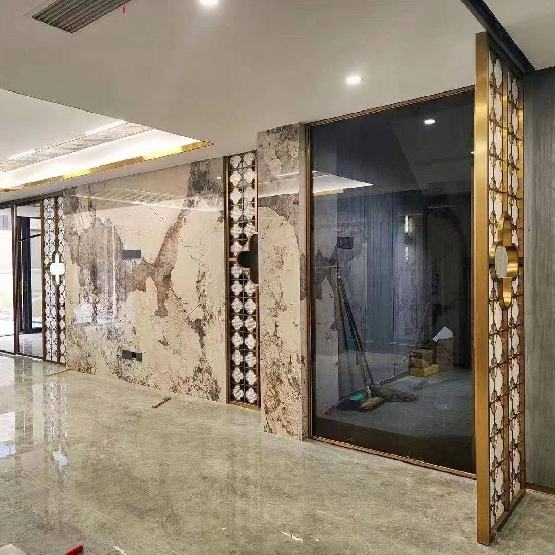 中式不锈钢花格屏风断客QOS厅入户梅花造型玄约关新现代简镂空格