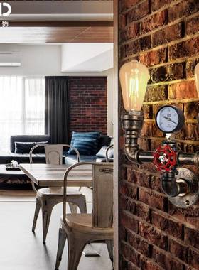 式过道复壁灯NAO古工业风餐厅铁艺水管壁灯个性美创意简约双头壁