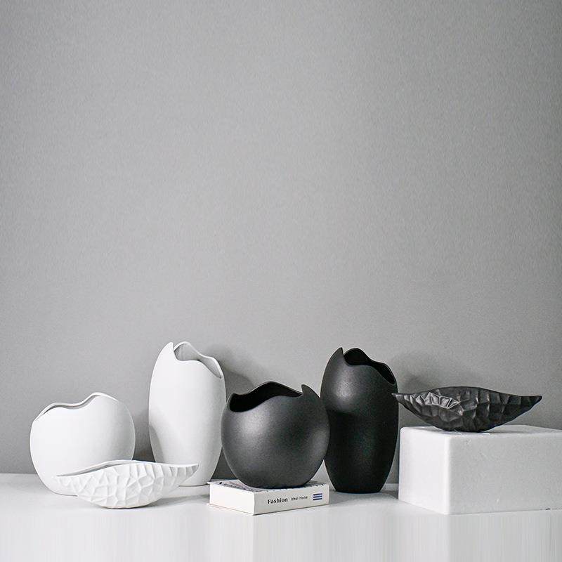 黑白砂釉现代简约T20112创陶瓷花器样板意软装摆单件插磨花工艺装