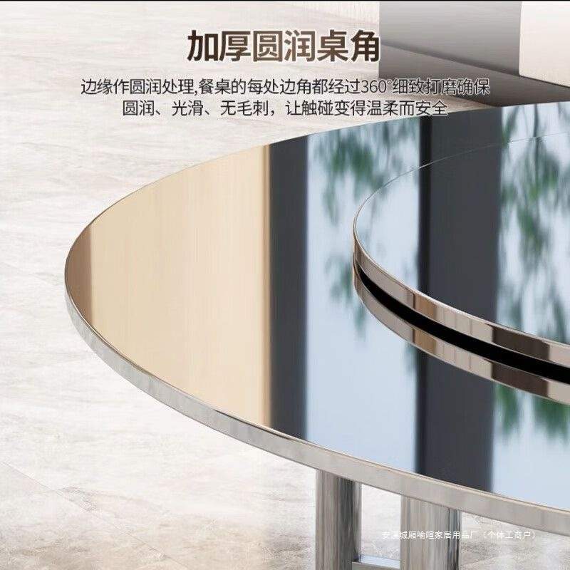 大排档酒店户外摆摊桌304不锈钢圆桌折叠餐桌家用带转盘吃饭桌子