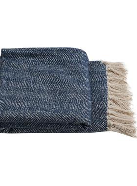 1VR样板间黄色蓝色呢绒流苏搭毯床尾酒店民床宿尾毯软巾F76M96J5P