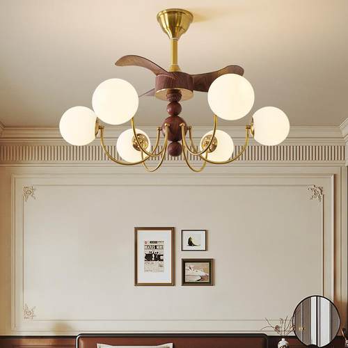 法式中古风魔豆灯吊一体吊扇灯复餐古客厅扇A9008灯吊灯风厅灯中