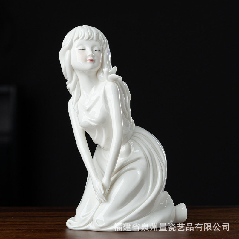 新中式古典美女白瓷人物仕女家居客厅玄关酒柜书房装饰工艺品摆件