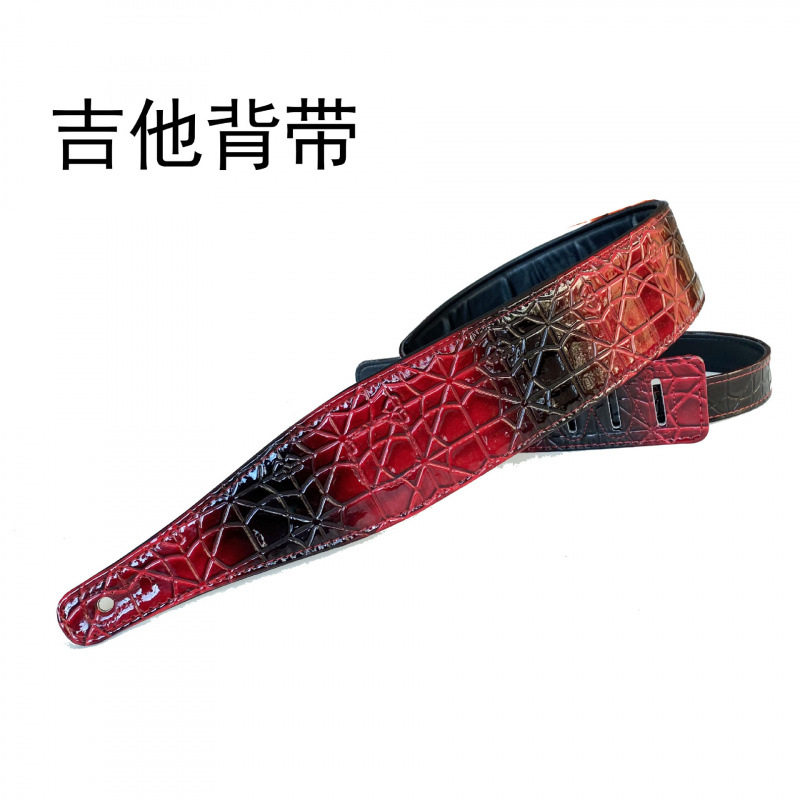 吉他背带工厂批发红黑炫彩蜘蛛亮面图案个性摇滚舒适肩带
