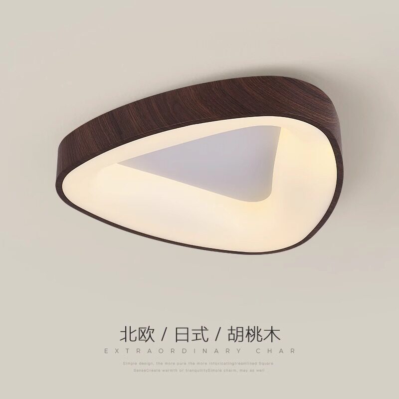 卧室灯吸顶灯简约创意几何三角形餐厅灯北欧木纹色阳台书房间灯具