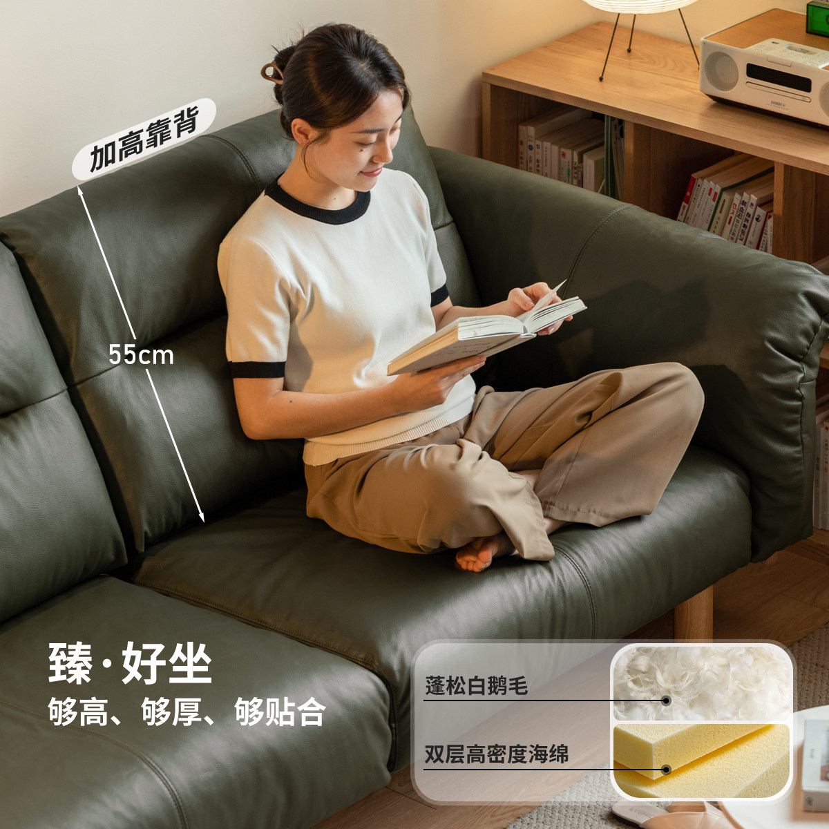 ?实木沙发现代简约高靠背布艺沙发客厅小户型橡木直排沙