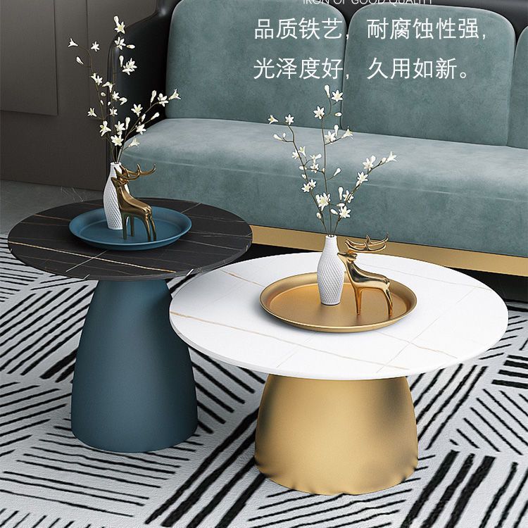 轻奢岩板茶几北欧小圆桌现代小户型客厅大理石桌简约创意圆形边几