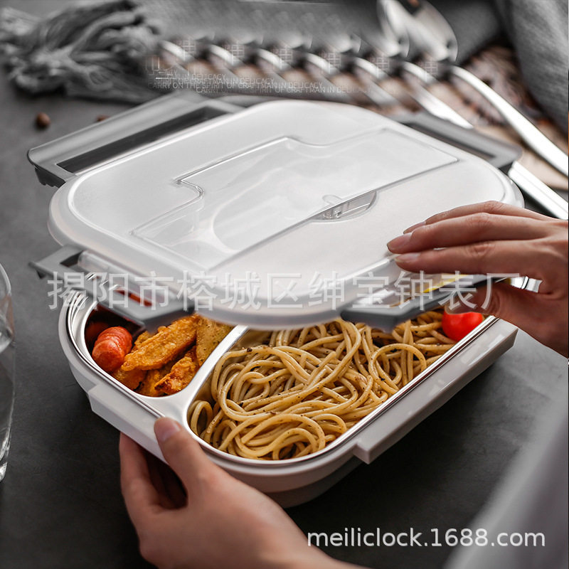 批发方形塑料便当盒 办公室午餐饭盒 出口塑料翻盖分格饭盒