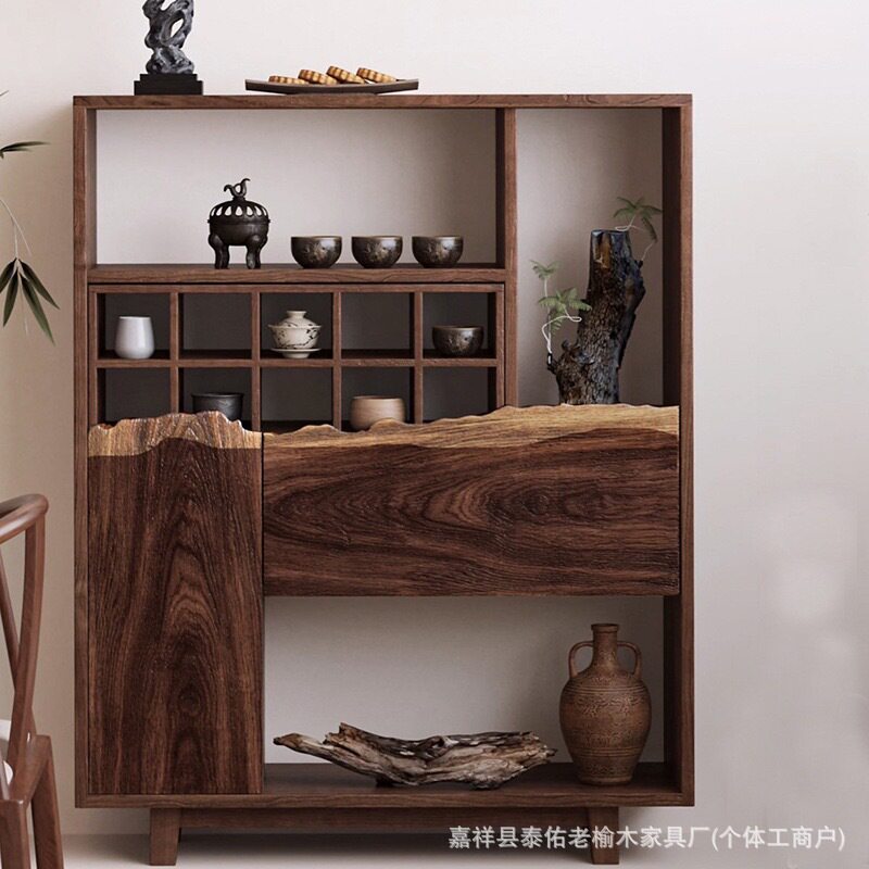 复古怀旧榆木博古架多宝阁客厅储物边柜实木茶室茶具收纳储物柜