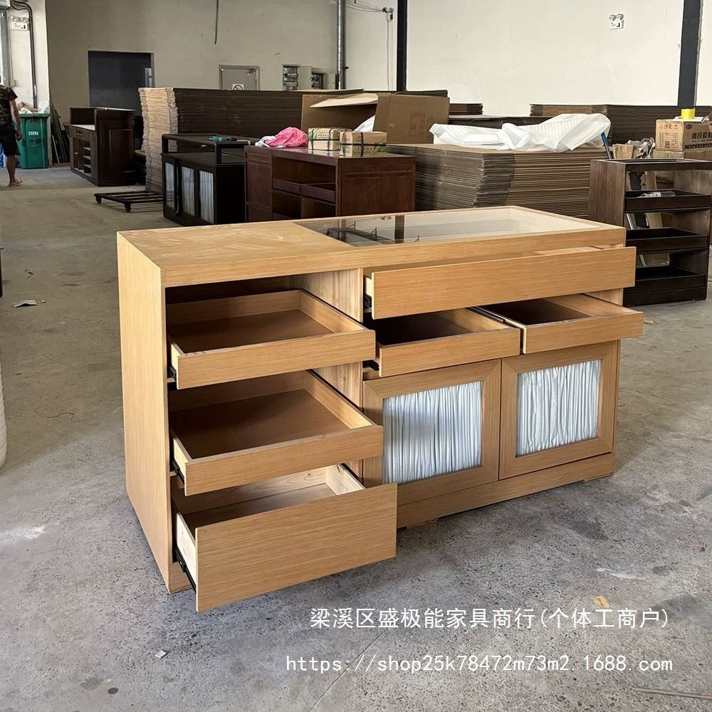 盛极能实木玻璃中岛收银台