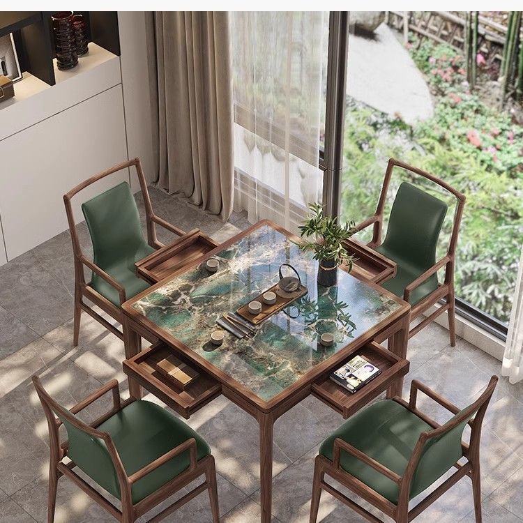 新中式棋牌方桌八仙桌实木家用简约小户型轻奢正方形岩板餐桌