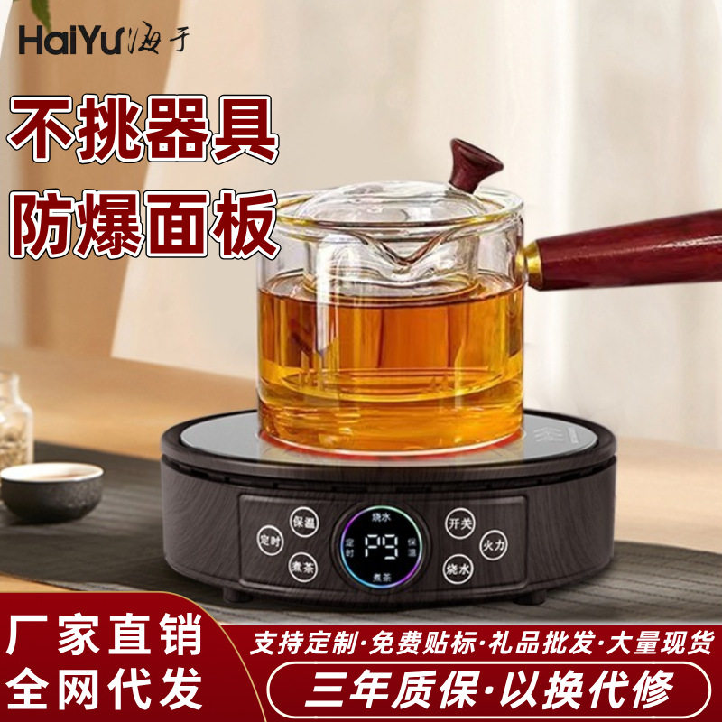 新款智能电陶炉煮茶器玻璃蒸煮一体烧水壶家用小型电热炉茶具套装
