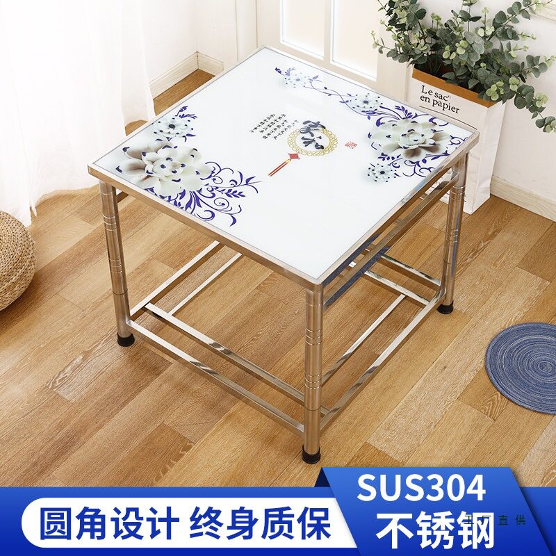 新款304不锈钢烤火桌正方形折叠组装取暖家用不锈钢桌子电炉桌架