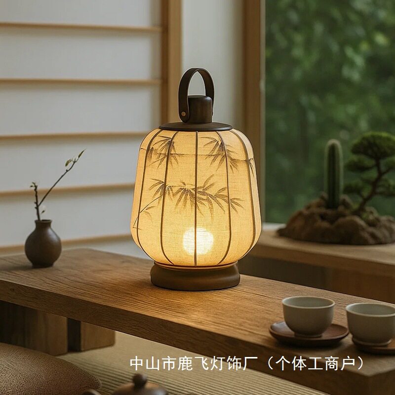 国风手绘布艺床头灯触摸开关