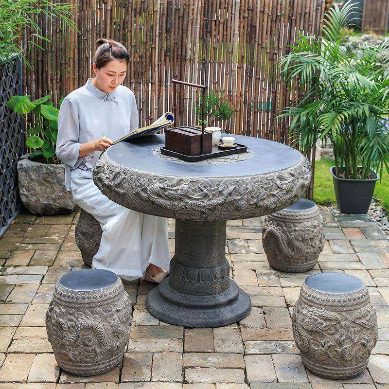 户外庭院花园茶几室外阳台露天创意茶台组合中式树脂仿石桌椅凳子