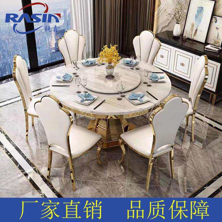意式轻奢大理石餐桌圆桌转盘现代简约圆形家用餐桌椅组合圆桌子