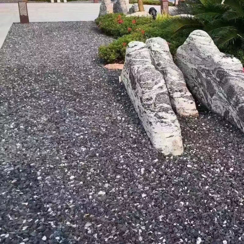 现货黑色砾石卵石庭院铺装景观