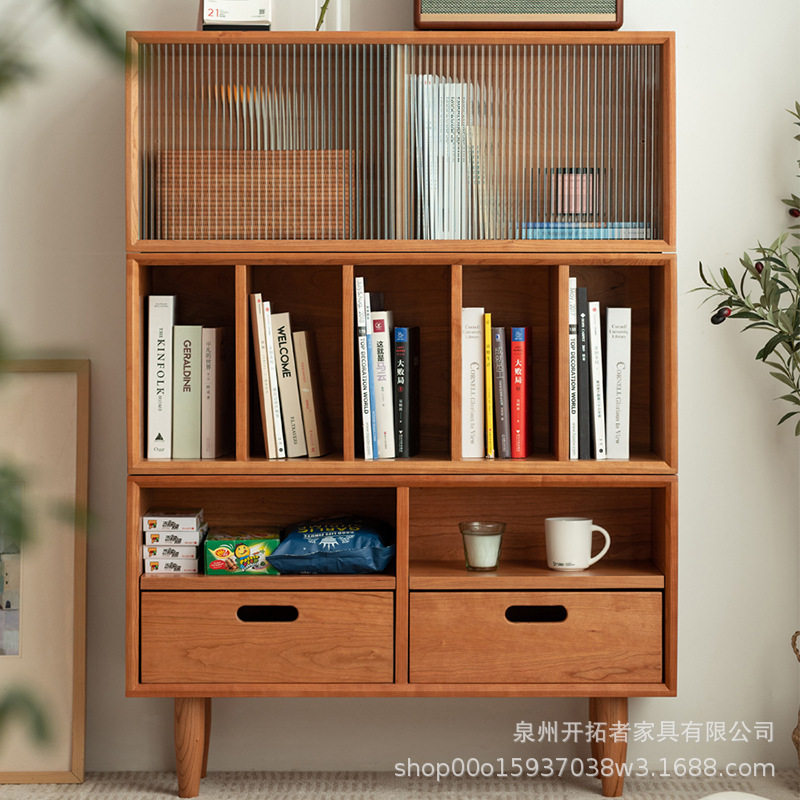 日式实木书柜小户型家用客厅储物组合柜书房多功能置物收纳落地柜
