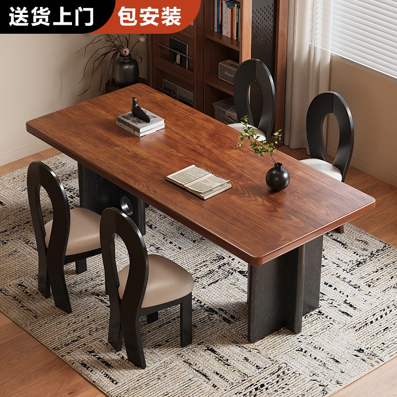 中古风实木餐桌家用客厅大板桌学习桌书房桌椅组合工作台大长书桌