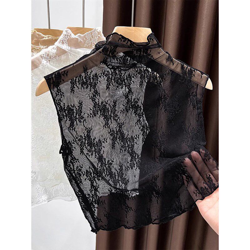 木耳边蕾丝花边假领子吊带背心女半高领打K底衫夏超薄内搭无袖上